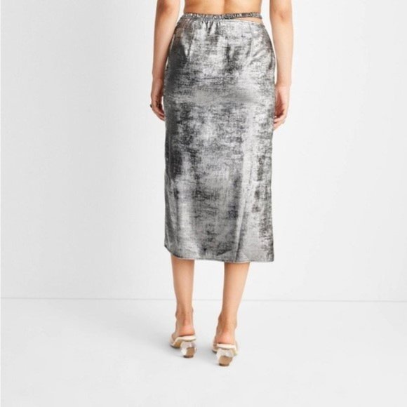 Metallic Silver Side Cut Out Midi Skirt Future Collective with Alani Noelle - Picture 4 of 6